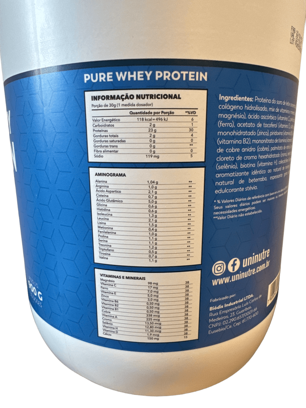 PURE WHEY PROTEIN UNINUTRE MORANGO 900G