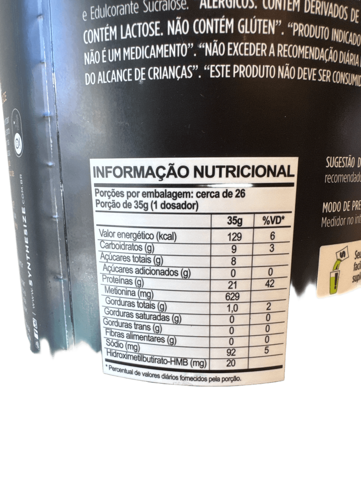 100% WHEY CONCENTRATED BAUNILHA 907G — SYNTHE SIZE