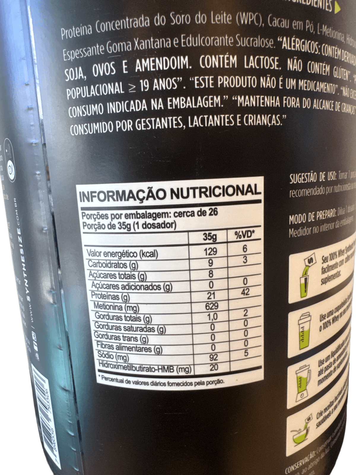 100% WHEY CONCENTRATED CHOCOLATE 907G — SYNTHE SIZE