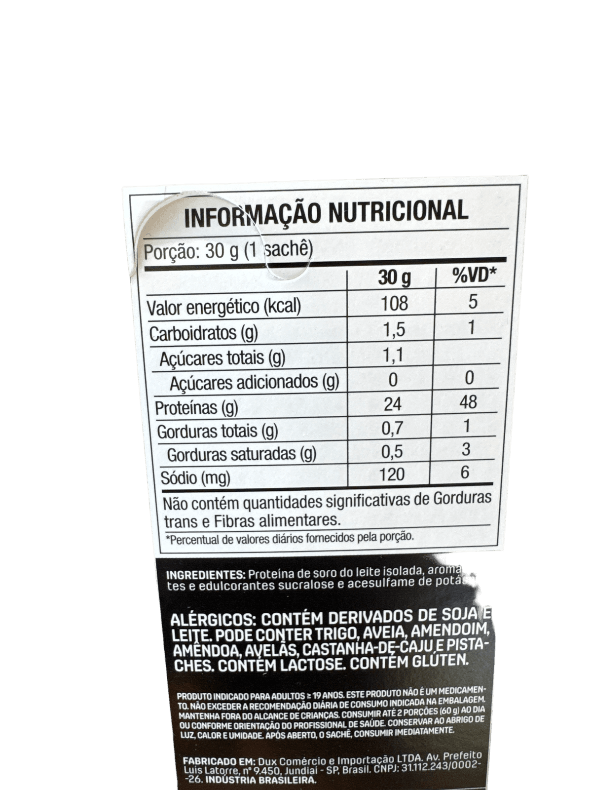 DUX SACHE WHEY PROTEIN ISOLADO CHOCOLATE BRANCO 30G