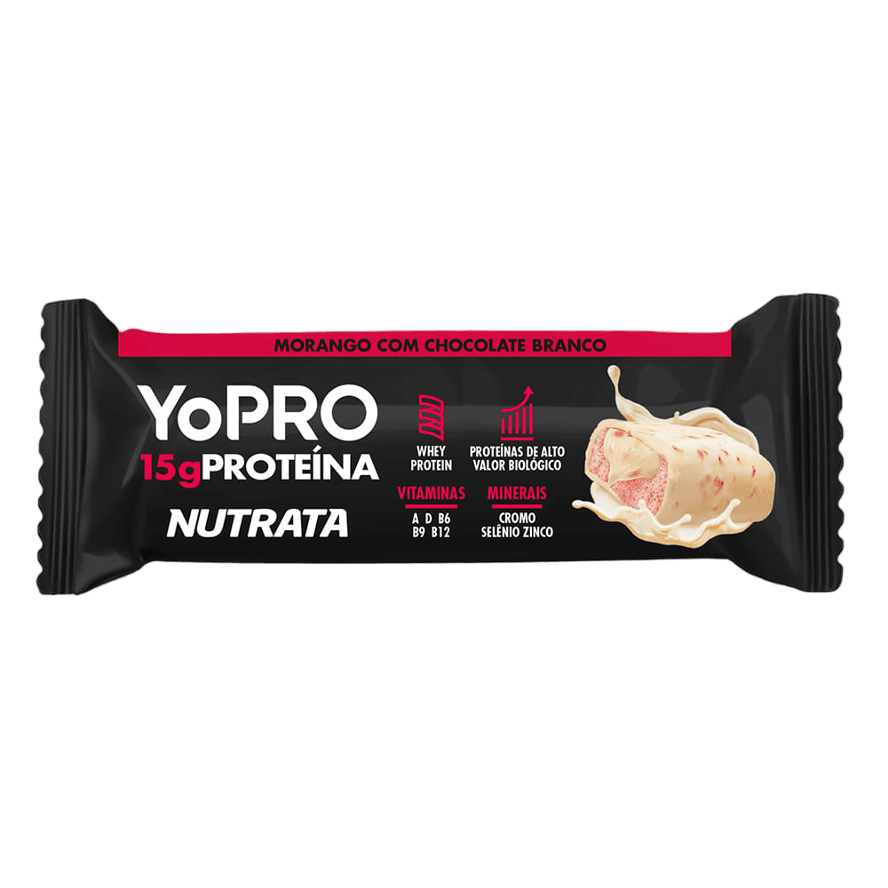 NUTRATA BARRA YOPRO 55G MORANGO C/ CHOCOLATE BRANCO — NUTRATA