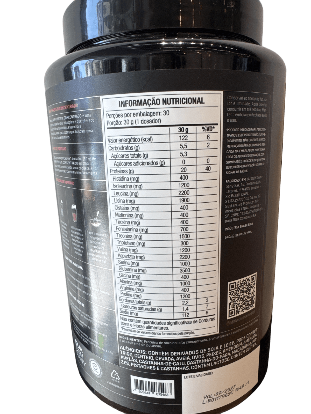 WHEY PROTEIN CONCENTRADO CHOCOLATE BRANCO 900G — DUX