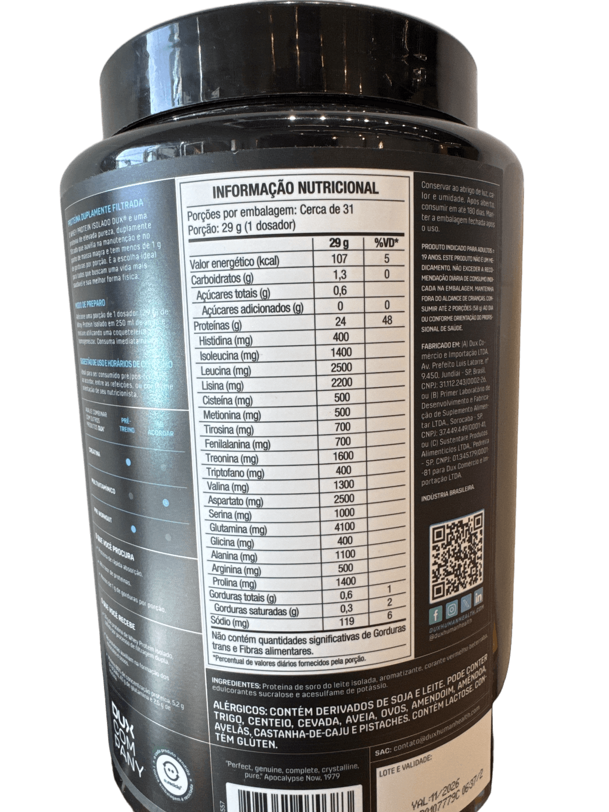 WHEY PROTEIN ISOLADO MORANGO 900G — DUX — DUX