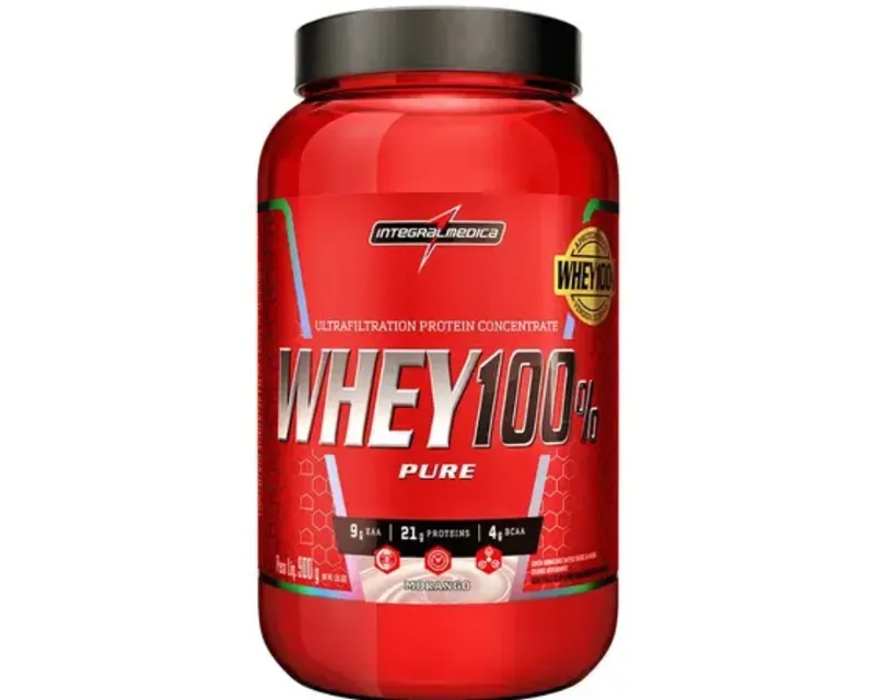 Whey 100% Pure Morango 900g — Integral Medica — INTEGRAL MEDICA