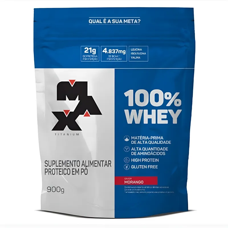 MAX TITANIUM 100% WHEY REFIL MORANGO 900G