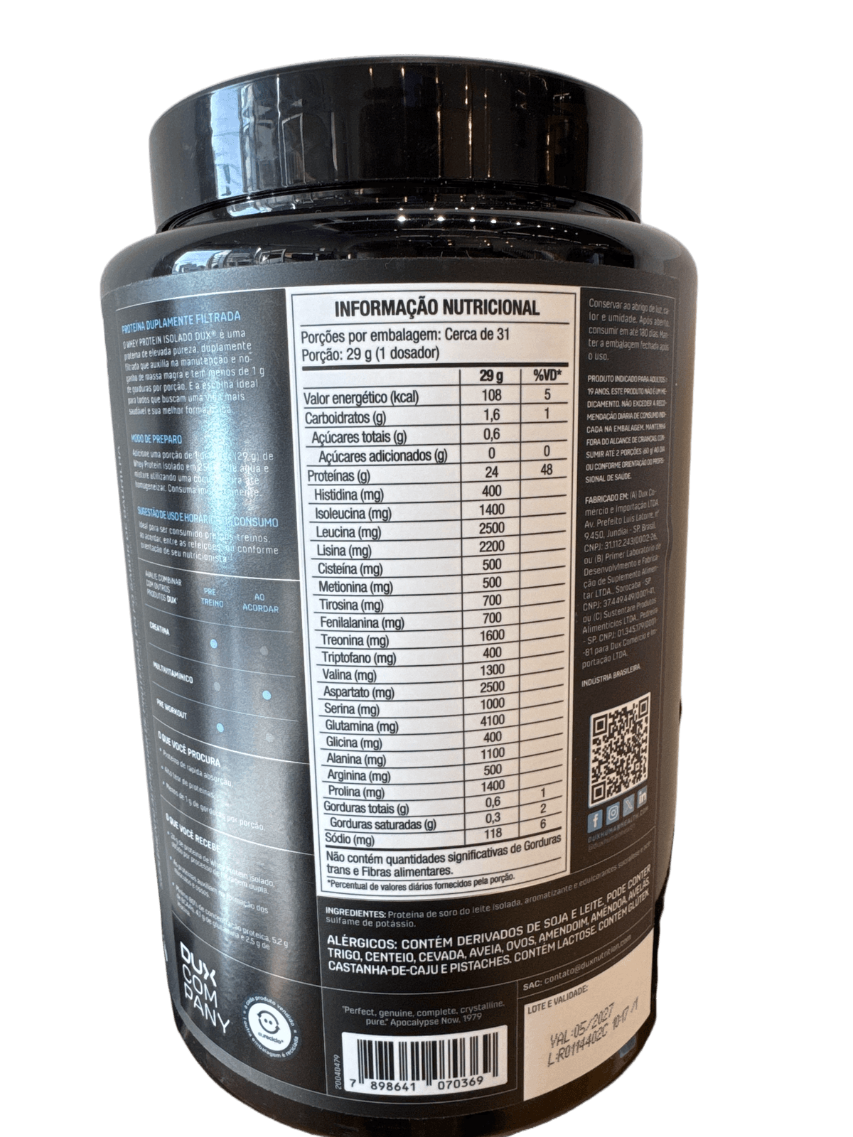 WHEY PROTEIN ISOLADO BAUNILHA 900G — DUX — DUX