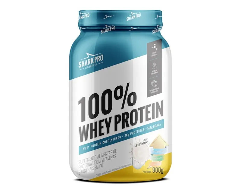 SHARK PRO 100% WHEY PROTEIN 900G LEITINHO  — SHARK PRO