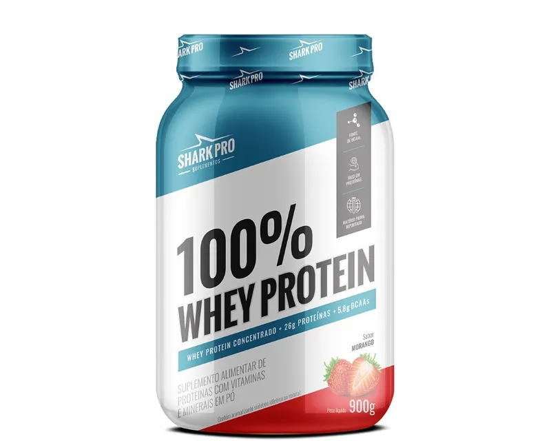 100% Whey Protein 900g Morango — Shark Pro — SHARK PRO