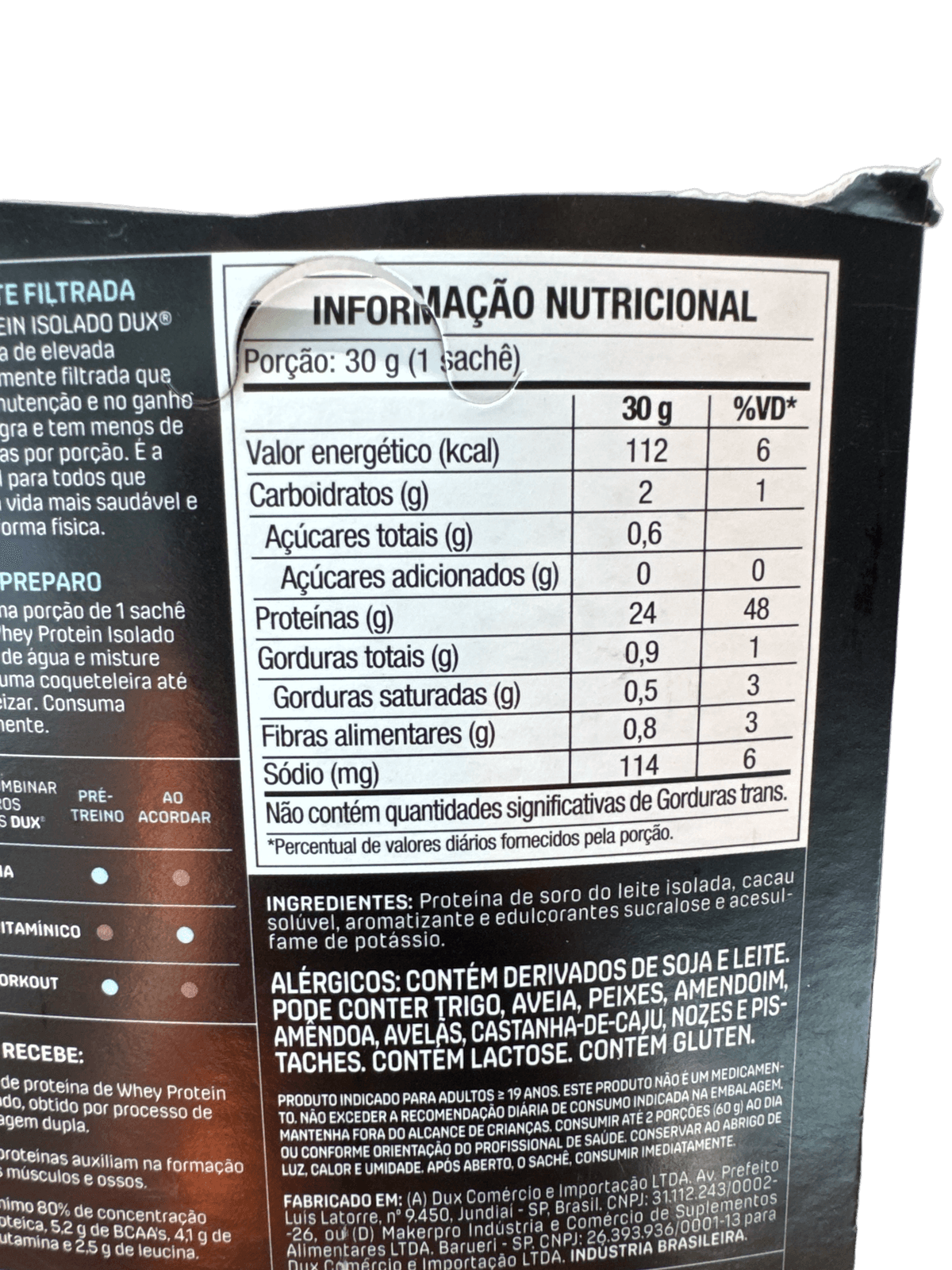 SACHÊ WHEY PROTEIN ISOLADO CHOCOLATE 30G — DUX — DUX