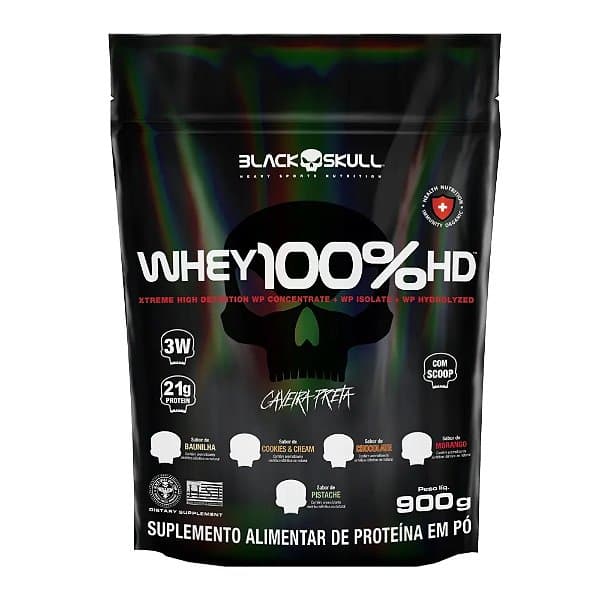 BLACK SKULL WHEY 100% HD BAUNILHA  900G REFIL — BLACK SKULL
