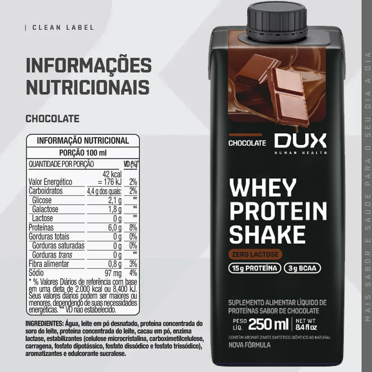 DUX WHEY PROTEIN SHAKE CHOCOLATE 250ML  — DUX